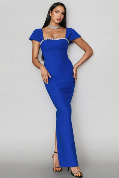 Gloria Blue Diamond Bandage Maxi Dress