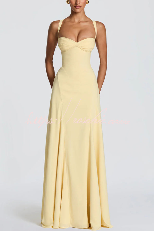 Irie Chiffon Sweetheart Neck Adjustable Straps Back Lace-up Maxi Dress