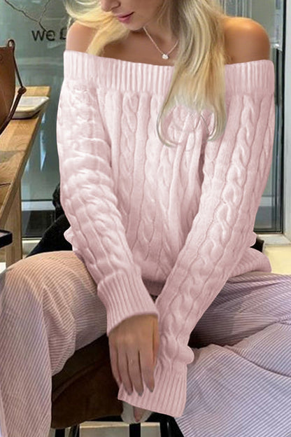 Solid Off Shoulder Pullover Sweater