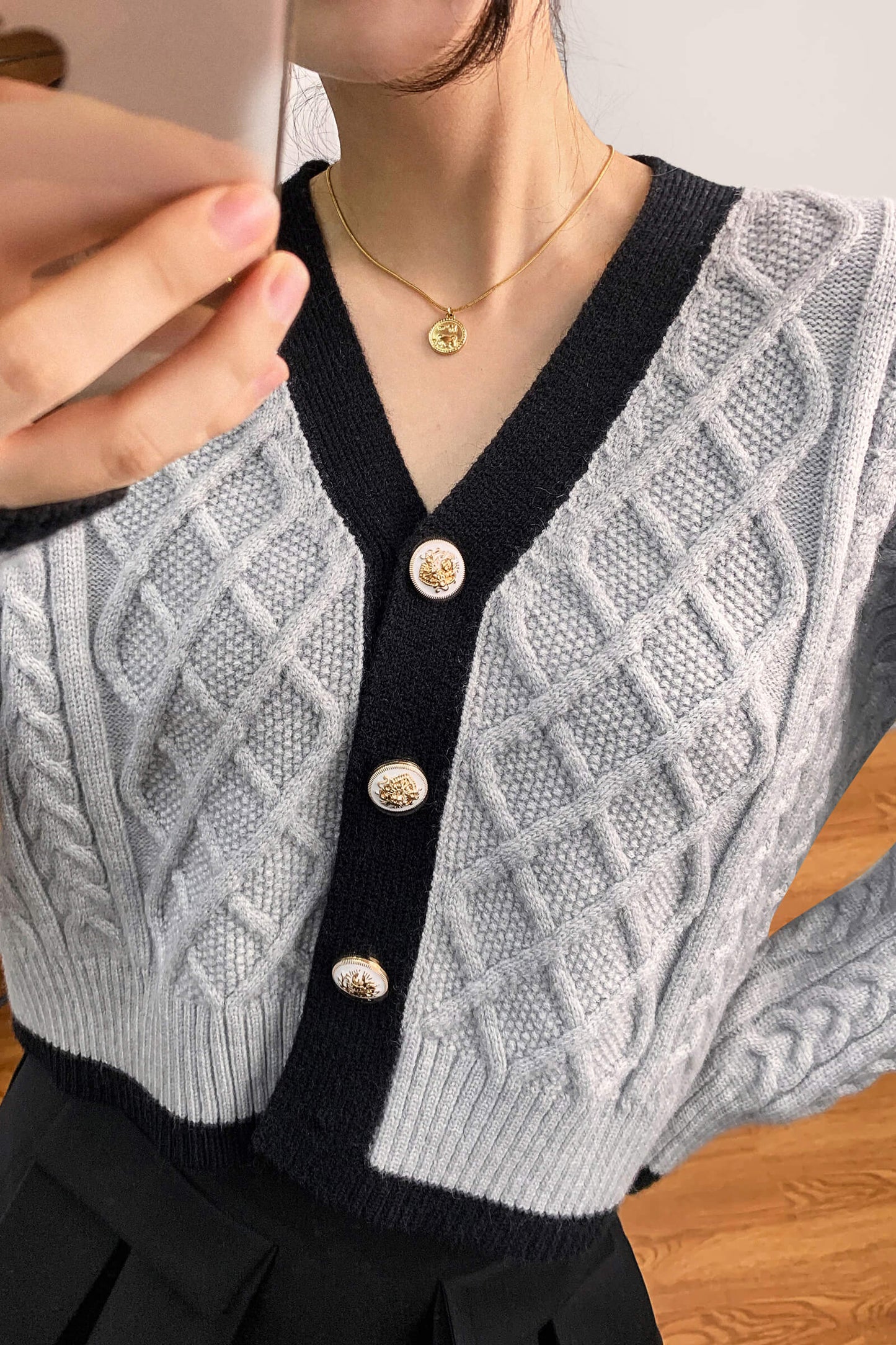 Hildagarde Grey Button-Up Cardigan