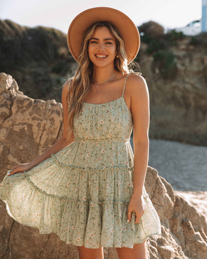 Alyssum Floral Tiered Babydoll Dress Mint