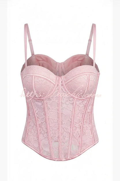 Pure Romance Raised Floral Lace Sweetheart Neck Corset Tank Top
