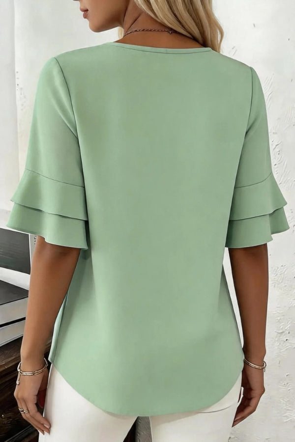 Solid Color Round Neck Short-sleeved Loose Casual Top