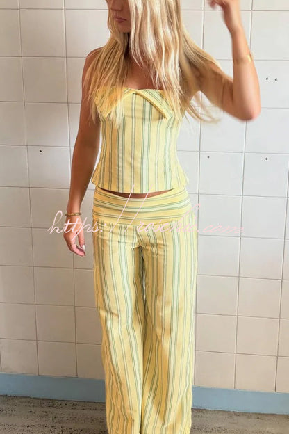 Striped Halter Top and Wide-leg Pants Set