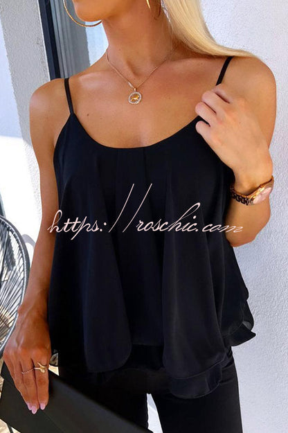 Romance Factor Ruffle Hem Flowy Cami Top