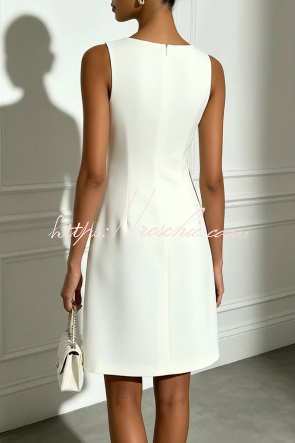 Delicate Silhouette Pearl Trim Cutout Neck Sleeveless 3D Florals Hem Mini Dress