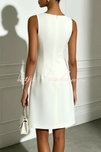 Delicate Silhouette Pearl Trim Cutout Neck Sleeveless 3D Florals Hem Mini Dress