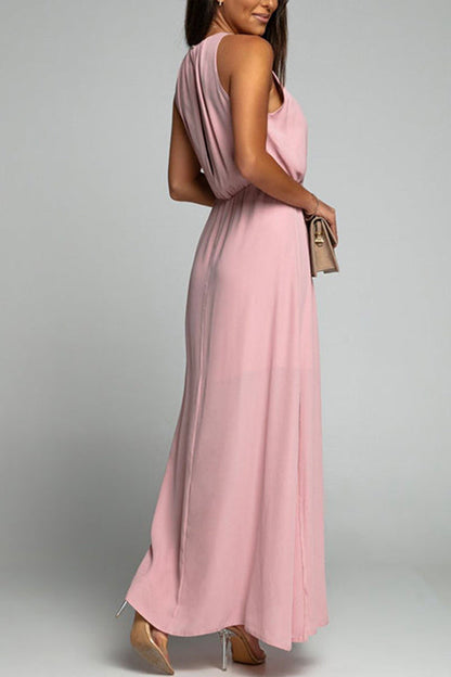 Crewneck Sleeveless Waisted Side Split Dress