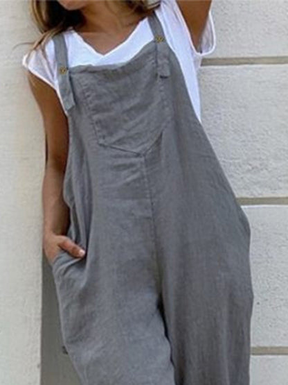 Solid Color Long Sling Jumpsuits