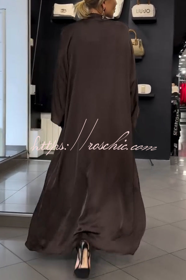 Mira Satin Leopard Print Sleeveless Pocket Maxi Dress and Batwing Sleeve Kimono Two Pieces Set