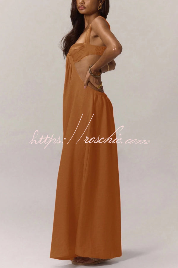 Solid Color Casual Camisole Loose Stretch Wide-leg Jumpsuit