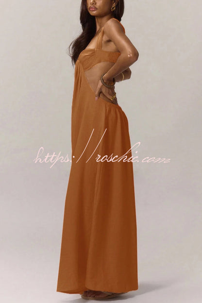 Solid Color Casual Camisole Loose Stretch Wide-leg Jumpsuit