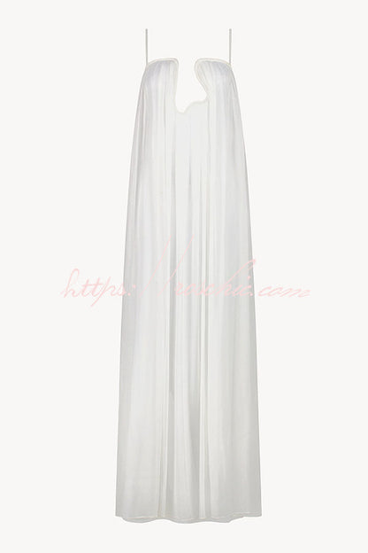 Sculptural Flowy Chiffon Plunging Chest Cutout Slip Loose Maxi Dress