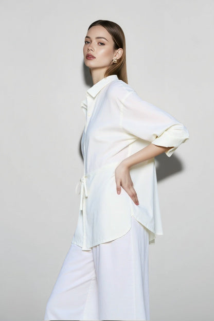 Linen Blend Long Sleeve Blouse