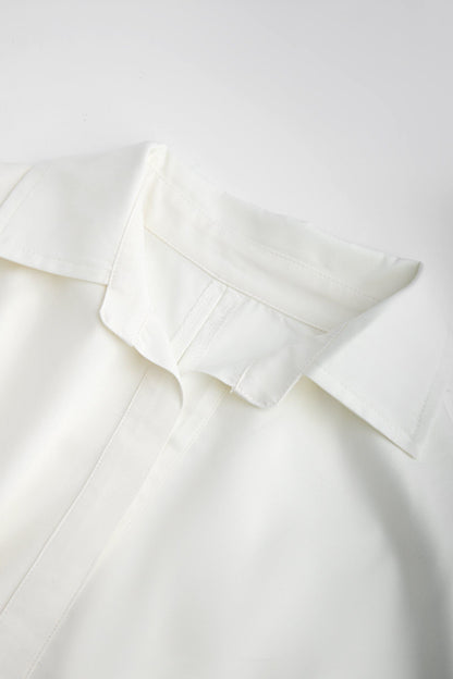 Adalie White Cinched Waist Shirt Dress