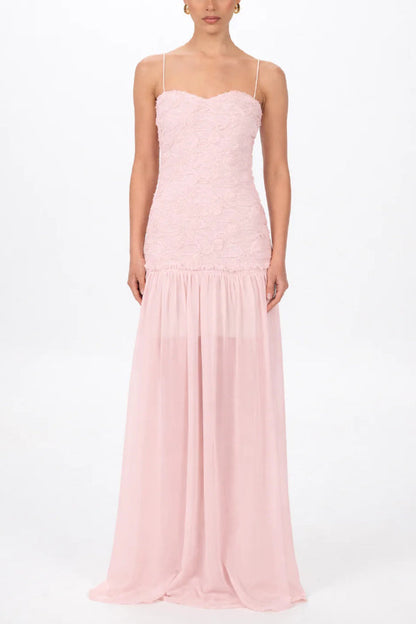Stylish Three-dimensional Floral Chiffon Patchwork Strapless Elegant Maxi Dress