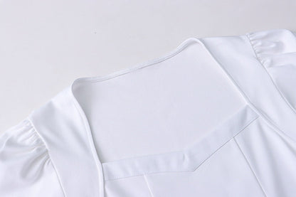 French love square collar bubble short sleeve T-shirt