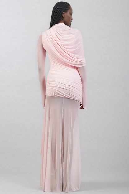 Sorety Pink Irregular Mesh Maxi Dress