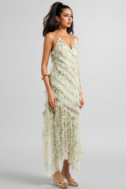 Kaira Floral Print Chiffon Maxi Dress