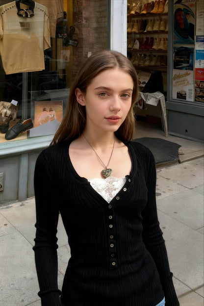 Lace Paneled Graceful Brown Tank Top