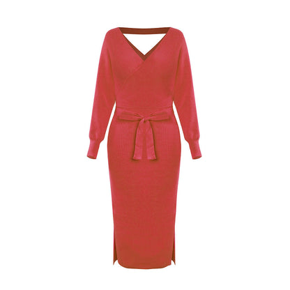 Yara Drape Knit Midi Sweater Dress Plum