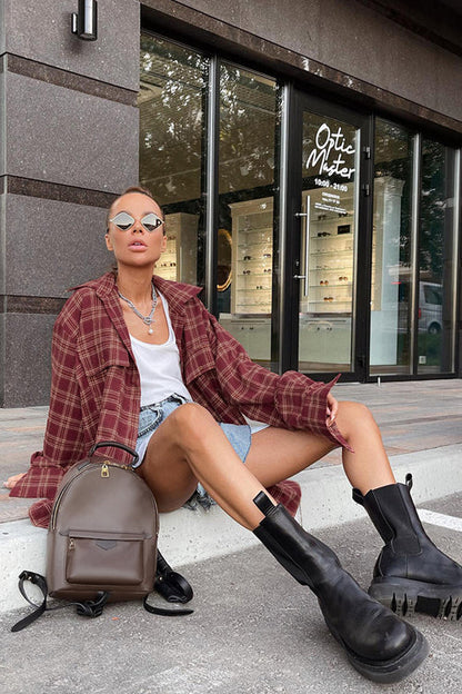 Chic Marvel Plaid Long Sleeve Top