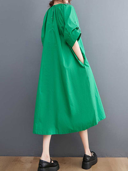 Plain Cotton Short Sleeve A-Line Dress