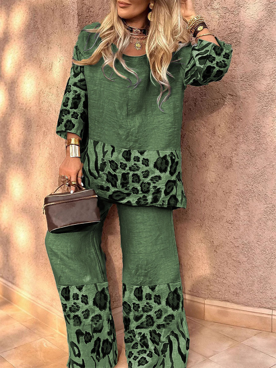 Leopard Trim Casual Lounge Set