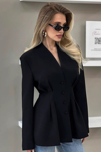 Elegant VNeck Tailored Waist Blazer