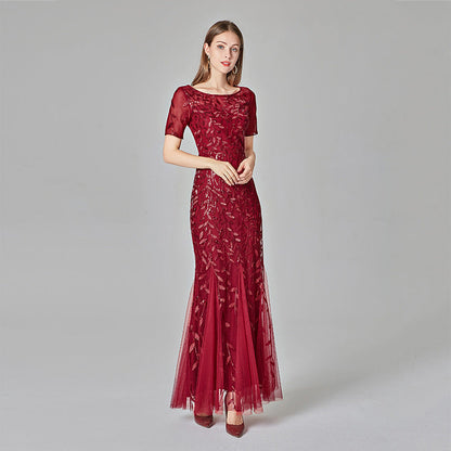 Plus Size Evening Dress Version Sequin Mesh Fishtail Slim Fit