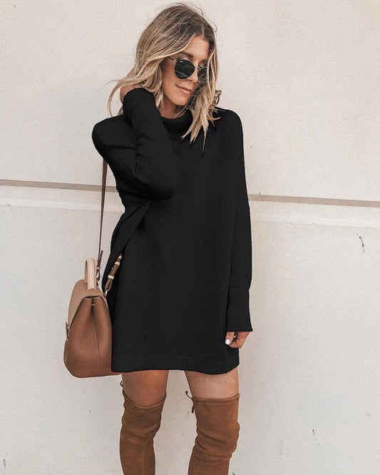 Marcelle Mock Neck Knit Dress Black