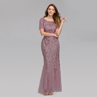 Plus Size Evening Dress Version Sequin Mesh Fishtail Slim Fit