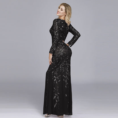 Multi - Color Long Sleeve round Neck Fishtail Banquet Evening Dress for