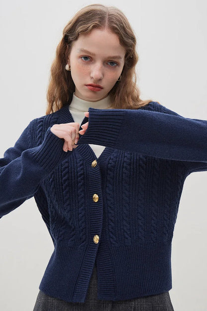 Chic Embroidered Cable Knit Cardigan