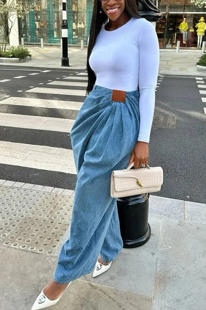 Stylish Pleated Casual Pocket Wide-leg Jeans