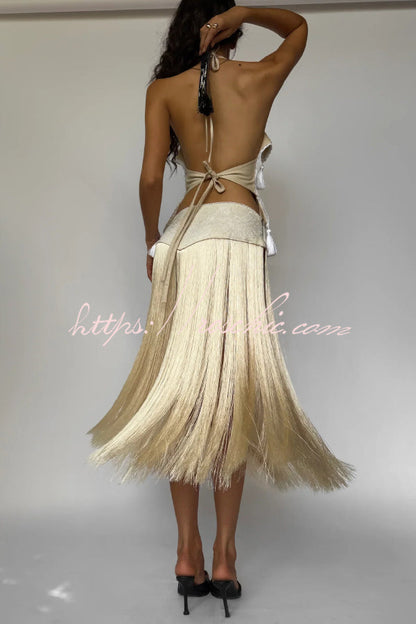 Fashionable Lace Appliqu¨¦ Tassel Hem Vacation Maxi Skirt