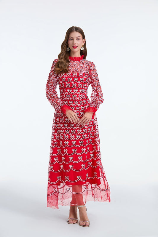 Long Sleeve Sequin A Line Dress