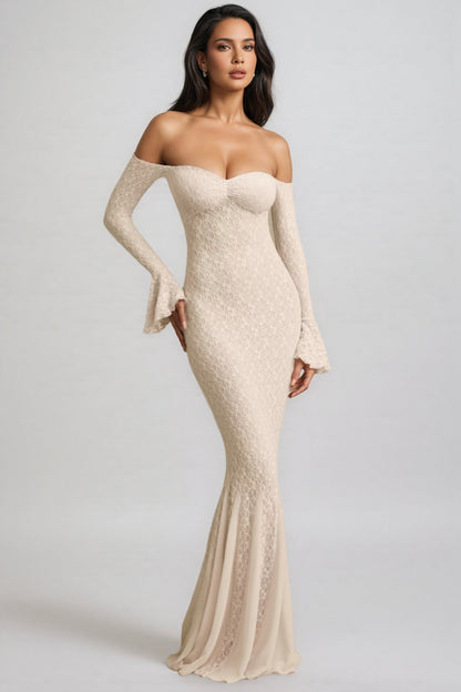 Kaeln Off-Shoulder Ruffle Lace Maxi Dress