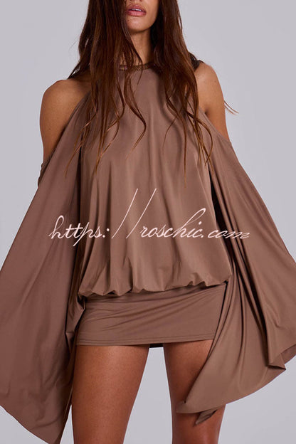 Alula Chain Sequin Embroidered Butterfly Kimono Slit Sleeve Backless Mini Dress