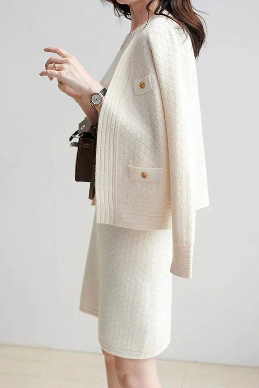 Isaura Elevated V Neck Cardigan and Tank Dress Set Premium Wardrobe Essential