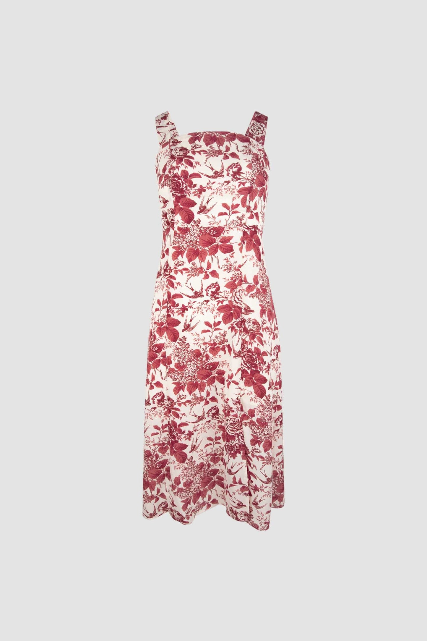Dark Red Floral Print Tie Strap Slit Hem Midi Dress