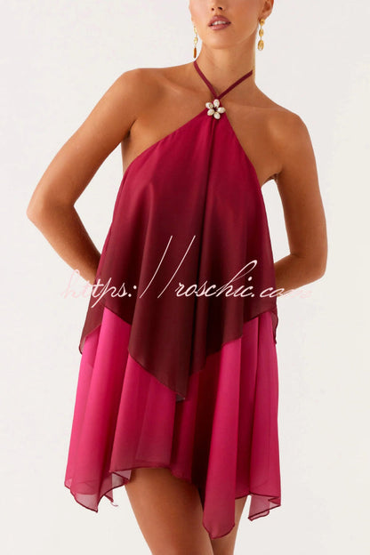 Fashionable Gradient Halter Neck Loose Backless Mini Dress