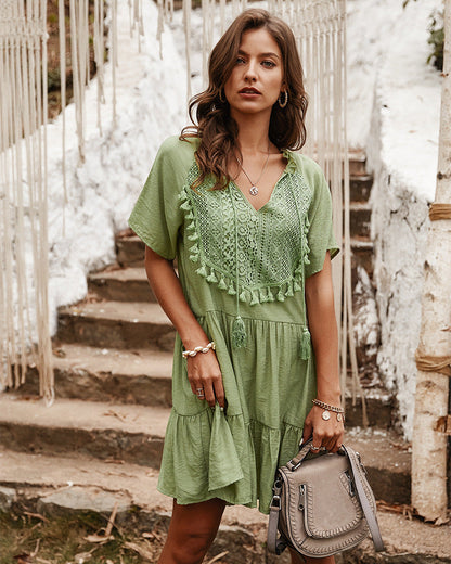 Good Karma Cotton Tiered Babydoll Tunic Sage