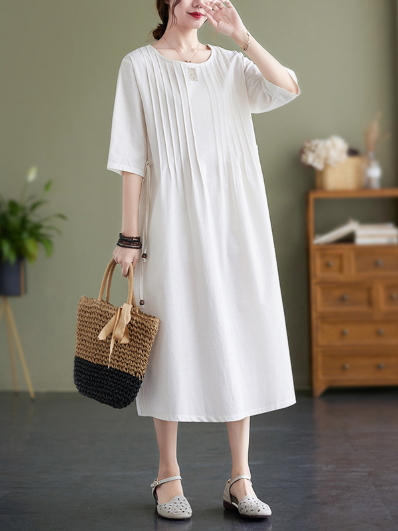 Time Tru Solid Cotton Linen A-line Dress