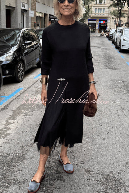 Jollie Knit Long Sleeve Front Slit Midi Sweater and Pleated Tulle Stretch Tank Midi Dress Two-piece