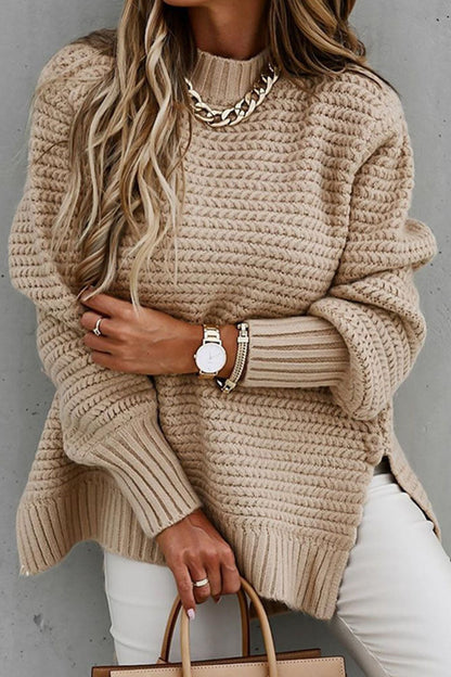 Fashion Street Solid Slit O Neck Sweaters(3 Colors)