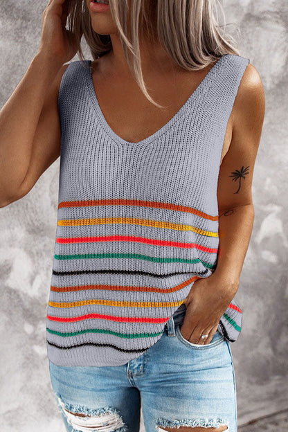 Fashion Casual Striped Patchwork V Neck Tops(4 colors)