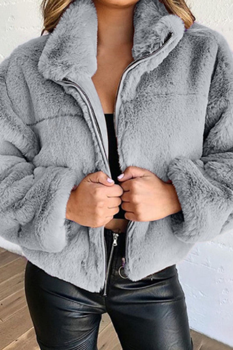 Fashion Street Solid Split Joint Mandarin Collar Outerwear