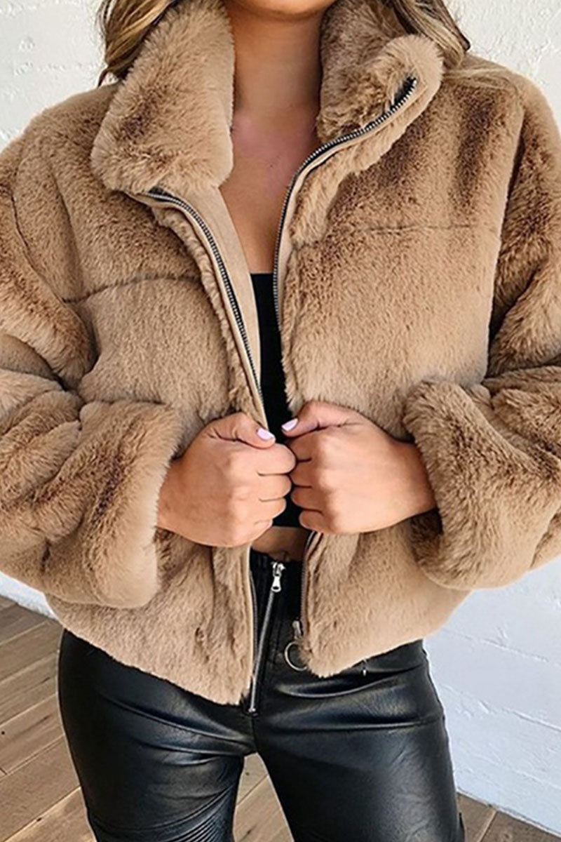 Fashion Street Solid Split Joint Mandarin Collar Outerwear