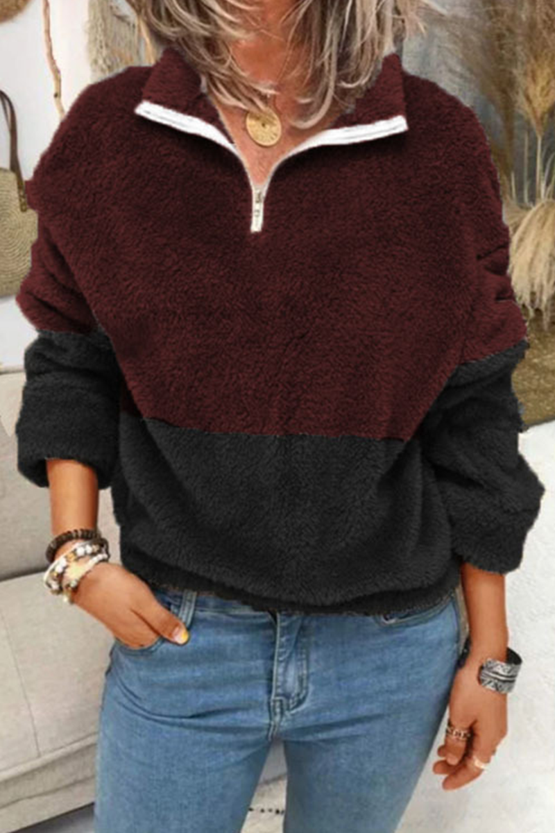 Casual Solid Split Joint Zipper Zipper Collar Tops